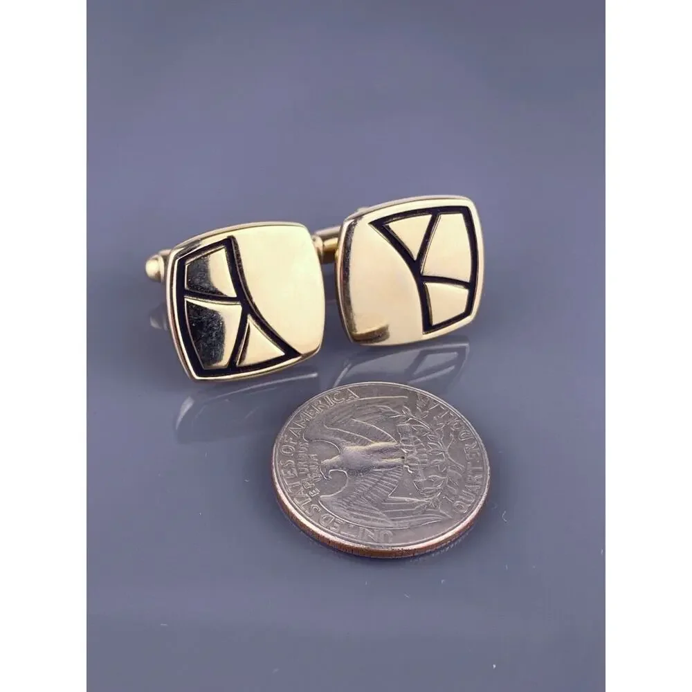Simple Mid Century Modern Cufflinks Gold Tone Abstract Stain Glass Shape Vintage
